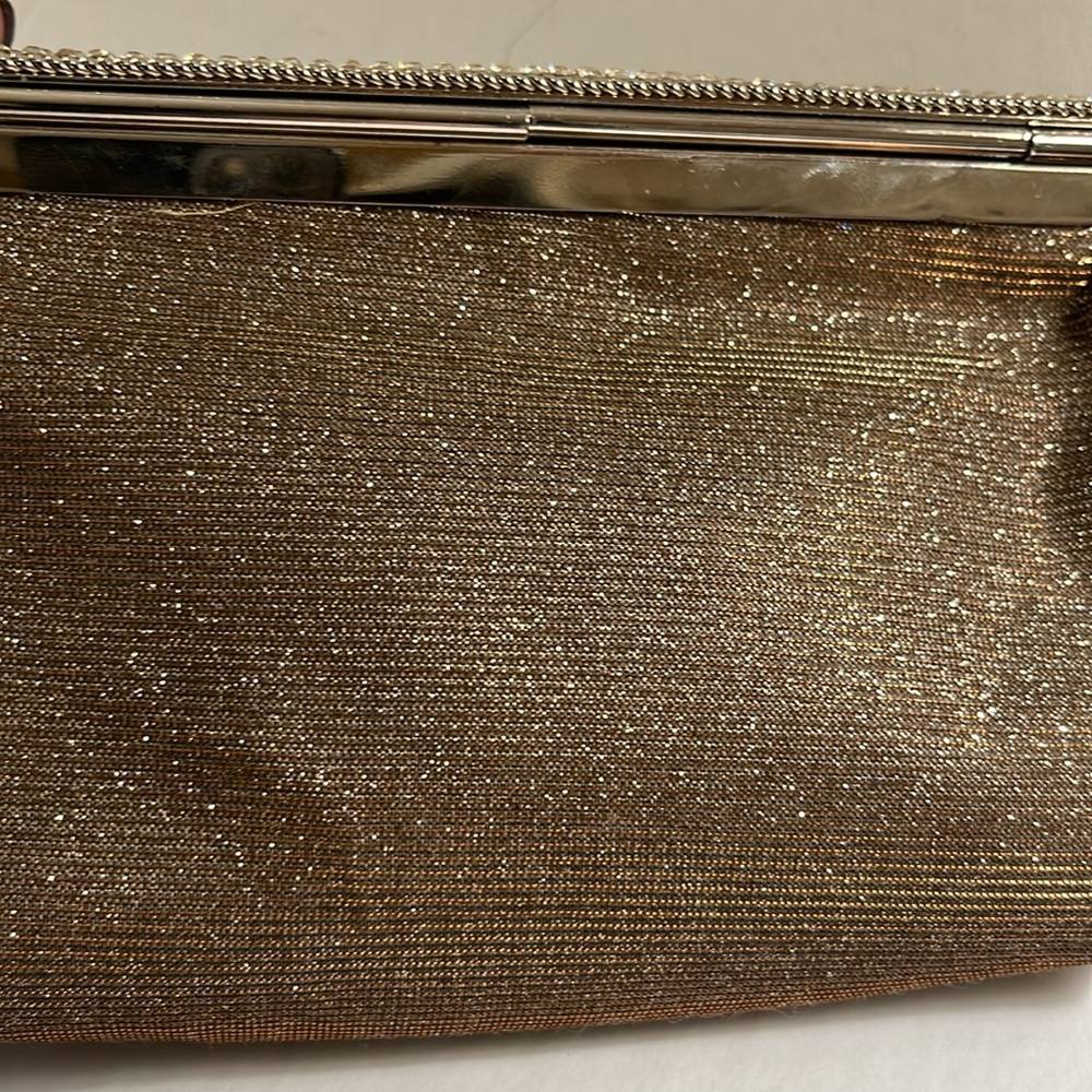 Mon Cheri Brown and Gold Pleated Clutch / Purse with Rhinestone Closure - Picture 12 of 16